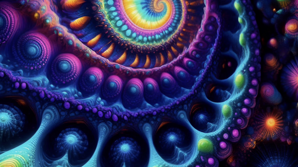Surreal wings of light with geometric feathers unfurl in a psychedelic screensaver for inner journey
